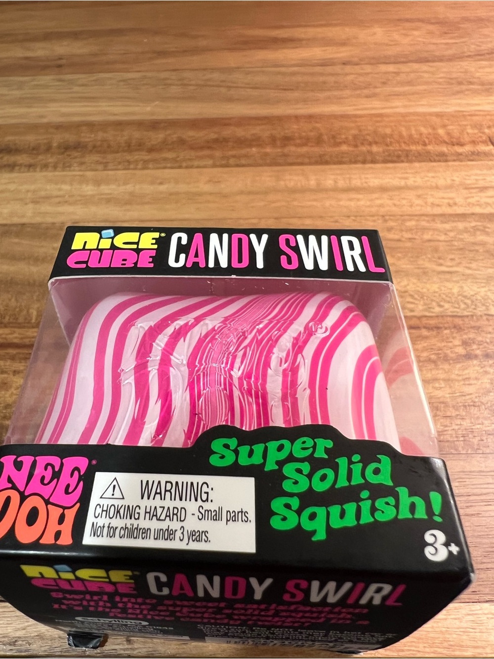 🔥🩷🤍NeeDoh Nice Cube Candy Swirl Super Solid Squish — Pink & White - Picture 6 of 6